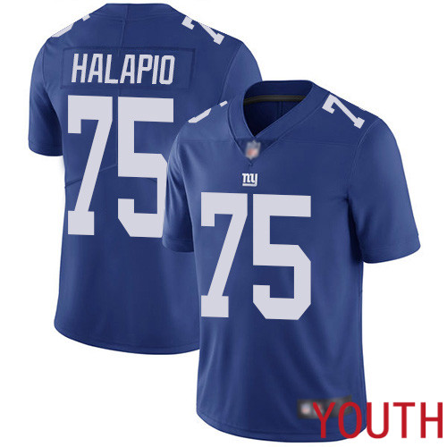 Youth New York Giants #75 Jon Halapio Royal Blue Team Color Vapor Untouchable Limited Player Football NFL Jersey
